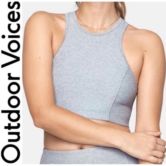 OUTDOOR VOICES Athena Crop Top Racer Back Yoga Active Sports Bra Gray Striped XS - Picture 1 of 13
